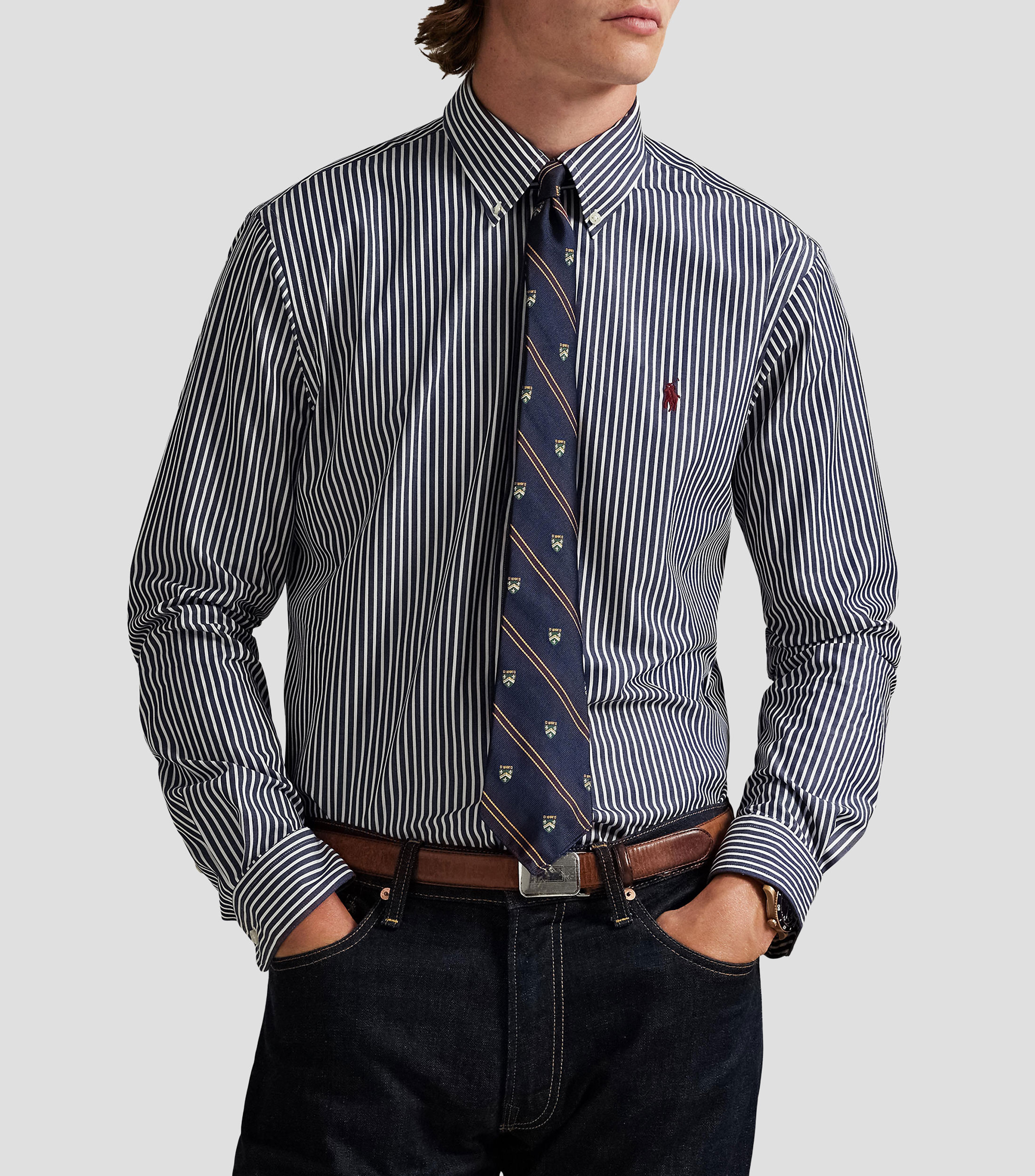Camisa con rayas manga larga Hombre